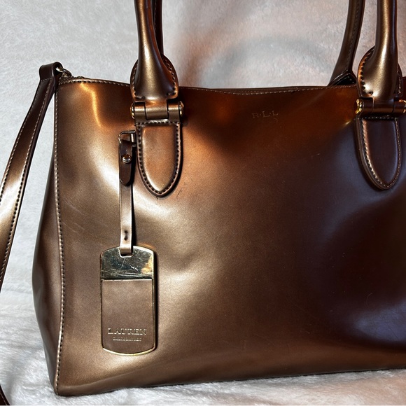 Lauren Ralph Lauren Newbury double zip satchel in metallic - Picture 3 of 14